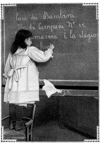 Child writing in a Montessori school, 1911