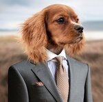 A dog in a suit